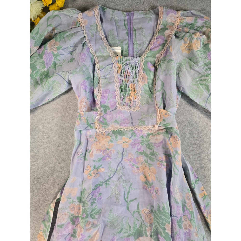 Jody of California Dress Womens XS Purple Vintage 70s Floral Prairie Cottagecore - Picture 9 of 16